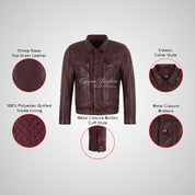 RENSHIRE Men's Collared Leather Jacket in Berry