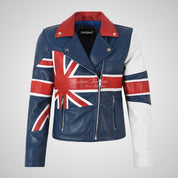 UNION JACK Women's Leather Biker Jacket in Blue