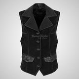 MABEL Ladies Suede Waistcoat Vest with Leather Collars