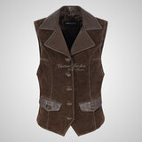 MABEL Ladies Suede Waistcoat Vest with Leather Collars
