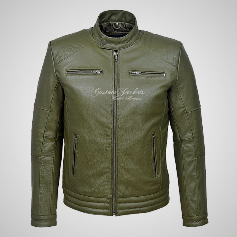 VIBE Mens Leather Biker Jacket Thick Cow Leather Moto Jacket