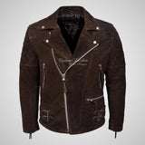 HIGHWAY Mens Suede Biker Jacket Suede Leather Jacket