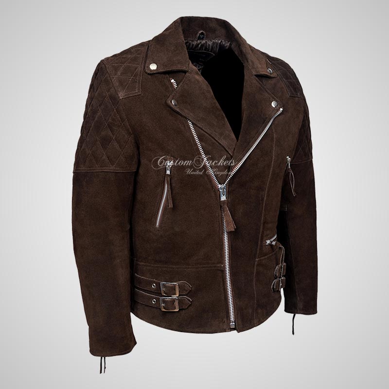 HIGHWAY Mens Suede Biker Jacket Suede Leather Jacket