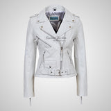 BRANDO Style Ladies Biker Leather Jacket Moto Leather Jacket