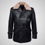 KRIEGSMARINE Mens Leather Pea Coat Fur Collar German Military Leather Jacket