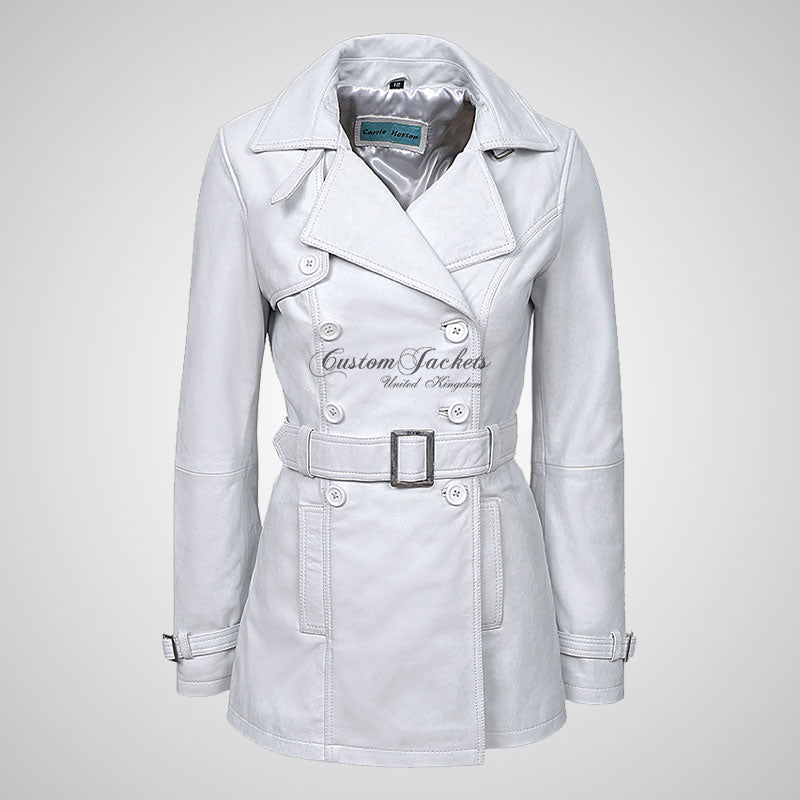 PARIS Ladies Leather Trench Coat Double Breasted Belted
