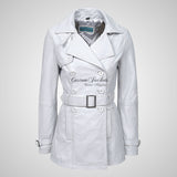 PARIS Ladies Leather Trench Coat Double Breasted Belted