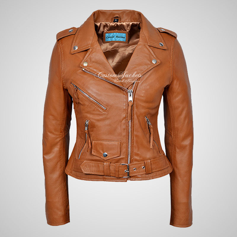 Ladies BRANDO Style Biker Leather Jacket Soft Leather Jacket