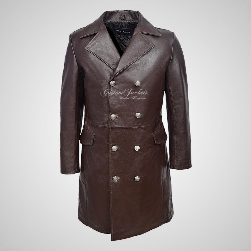 4 Length Mens Leather Long Coat