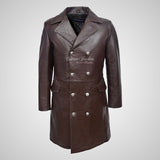 GERMAN Style 3/4 Length Mens Leather Long Coat