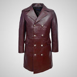 GERMAN Style 3/4 Length Mens Leather Long Coat