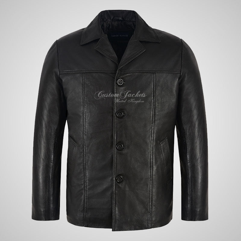 ASHTON Men's Reefer Style Leather Blazer Jacket Soft Lamb Leather