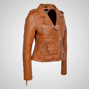 Ladies BRANDO Style Biker Leather Jacket Soft Leather Jacket