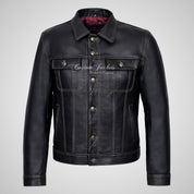 WEST Trucker Leather Jacket Cowhide Denim Biker Jacket