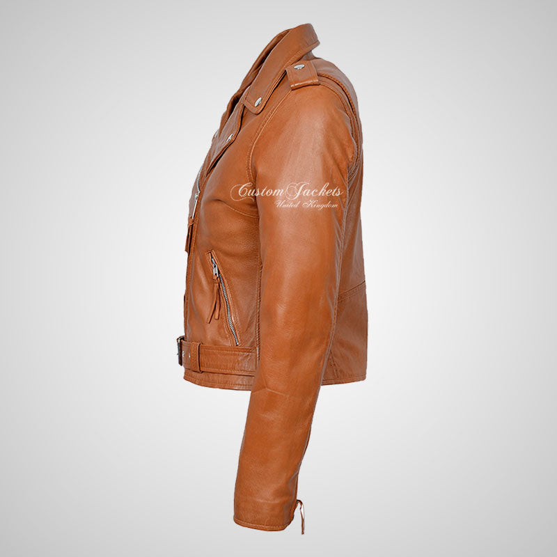 Ladies BRANDO Style Biker Leather Jacket Soft Leather Jacket