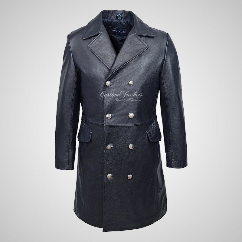 4 Length Mens Leather Long Coat