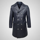 GERMAN Style 3/4 Length Mens Leather Long Coat
