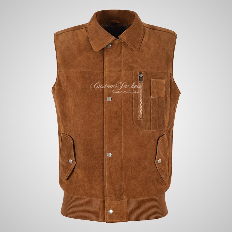 WEND Men's Suede Gilet Soft Leather Body Warmer Sleeveless Jacket
