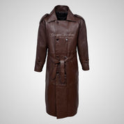 BUFFY Mens Leather Full Length Coat Double Breasted Soft Leather