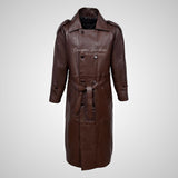 BUFFY Mens Leather Full Length Coat Double Breasted Soft Leather