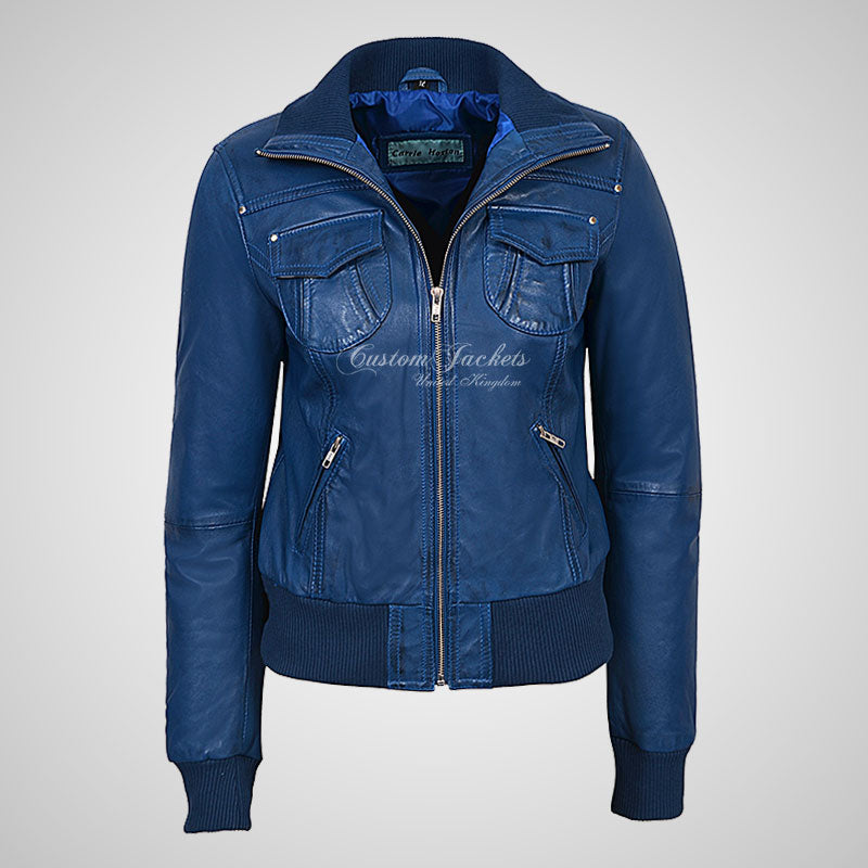 CORAL Ladies Fitted Bomber Leather Jacket Soft Lambskin Blouson