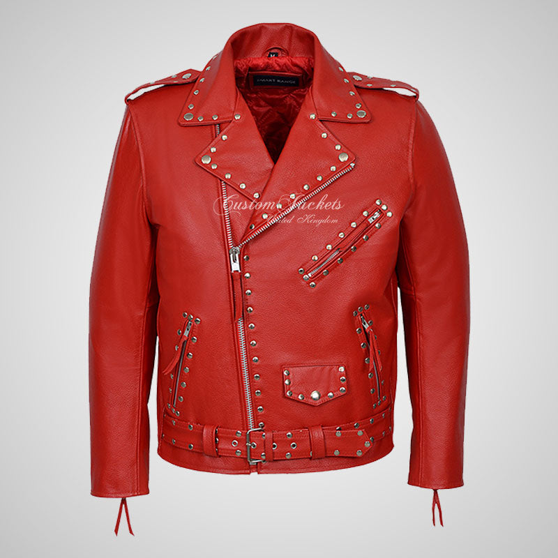 MARLON BRANDO Mens Studded Biker Leather Jacket Moto Leather Jacket