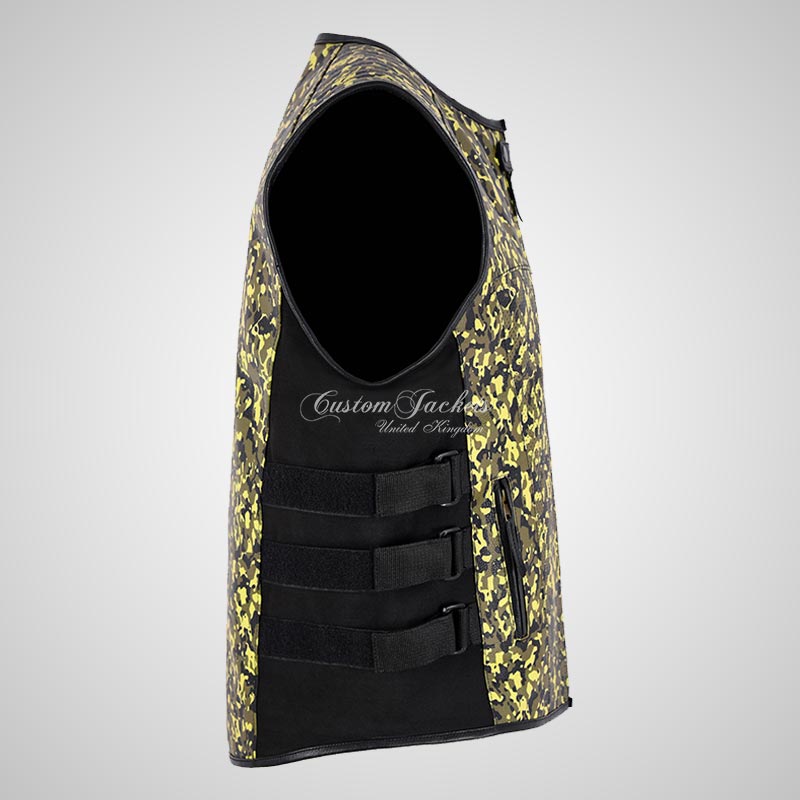 CAMOUFLAGE Print Perforated Leather Tactical Vest for Mens