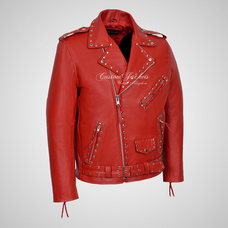 MARLON BRANDO Mens Studded Biker Leather Jacket Moto Leather Jacket