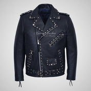 MARLON BRANDO Mens Studded Biker Leather Jacket Moto Leather Jacket