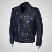 MARLON BRANDO Mens Studded Biker Leather Jacket Moto Leather Jacket