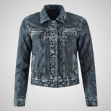 THIRSK Women Leather Denim Jacket Shirt Style Jacket