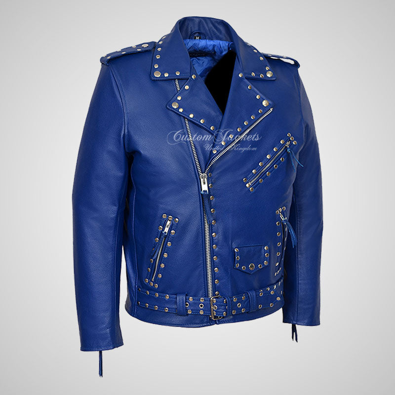 MARLON BRANDO Mens Studded Biker Leather Jacket Moto Leather Jacket