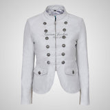 MILITARY Style Ladies Short Studded Leather Jacket Lambskin Leather