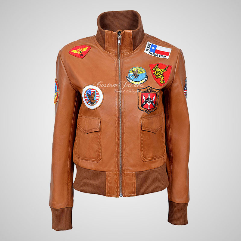 TOP GUN Leather Bomber Jacket for Ladies Soft Leather