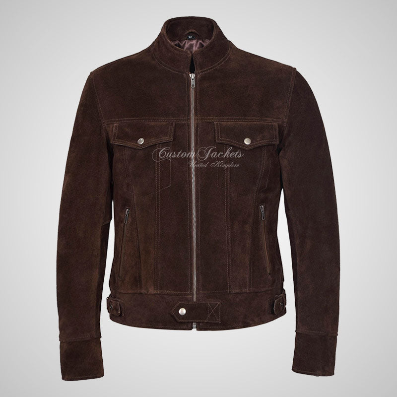 ROADSTRE Men's Suede Biker Jacket - Soft Calf Suede Leather