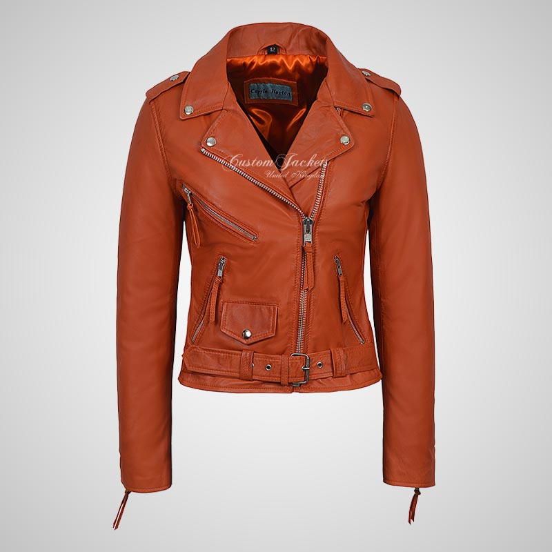 Ladies BRANDO Biker Leather Jacket Soft Leather Jacket