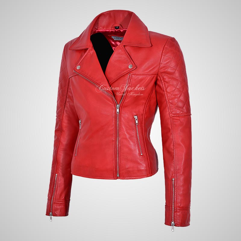 BRINLEY Ladies Leather Side Zip Biker Jacket