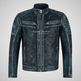 URIAH Mens Leather Biker Jacket Pre Distressed Waxed Leather
