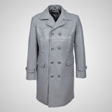 U-BOAT Double Breasted Long Military Style Leather Coat Grey