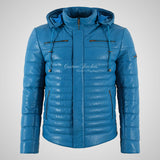 NEVIN Leather Detachable Hood Puffer Jacket For Mens