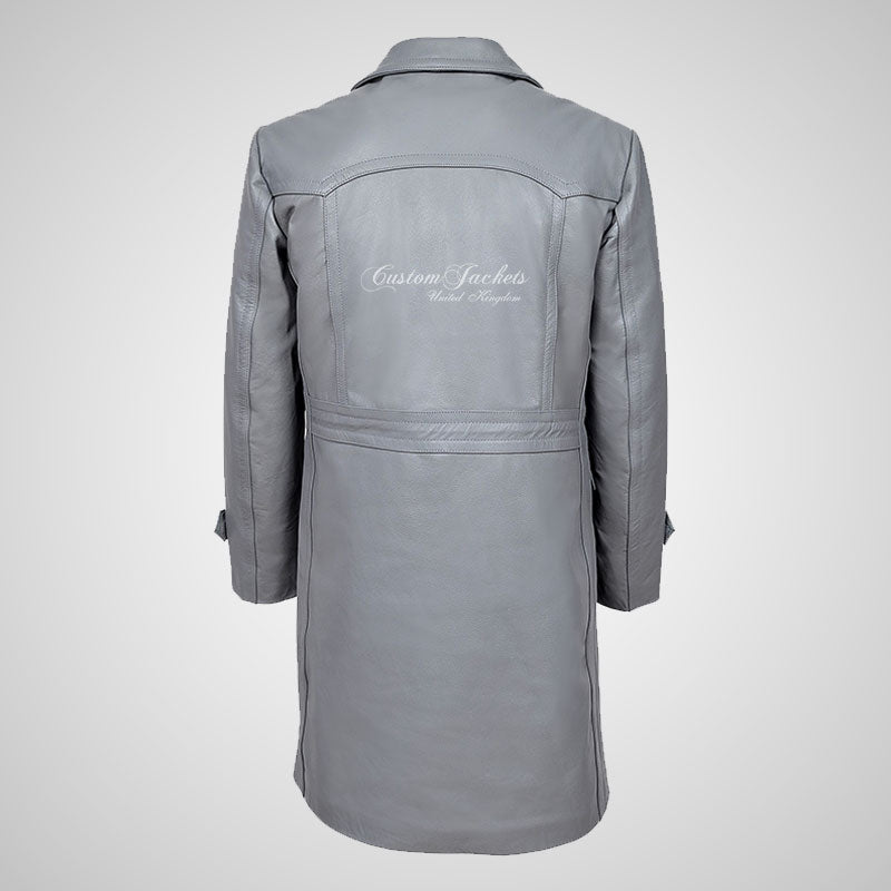 Copy of U-BOAT Double Breasted Long Military Style Leather Coat Grey