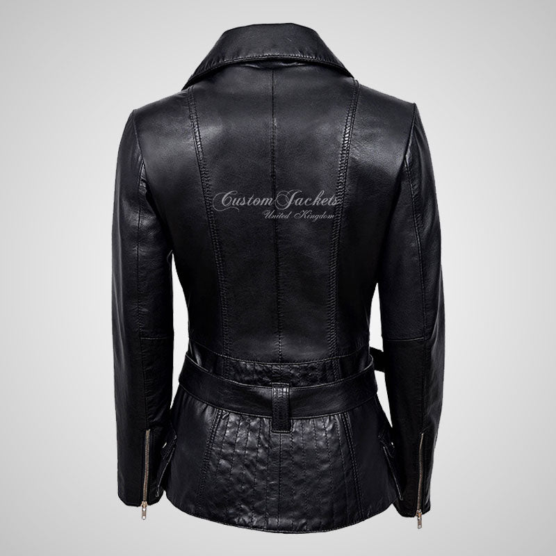 MOLLY Women Belted Biker Leather Jacket Lambskin Leather