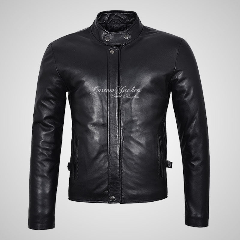 GLYN Men's Biker Style Leather Jacket Soft Napa Leather