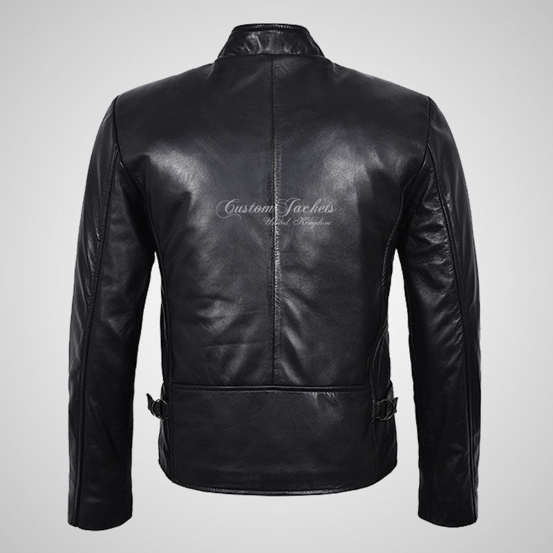 GLYN Men's Biker Style Leather Jacket Soft Napa Leather