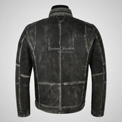 PHAN-TOM Mens Detachable Double Collar Leather Biker Jacket