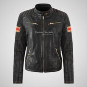 MEDELLIN Ladies Vintage Waxed Leather Biker Jacket