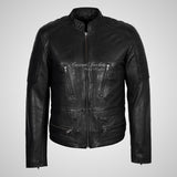 FONSO Men's Leather Biker Jacket Black