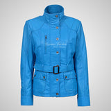 JULIET Women Safari Style Belted Leather Jacket