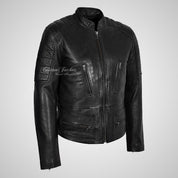 FONSO Men's Leather Biker Jacket Black