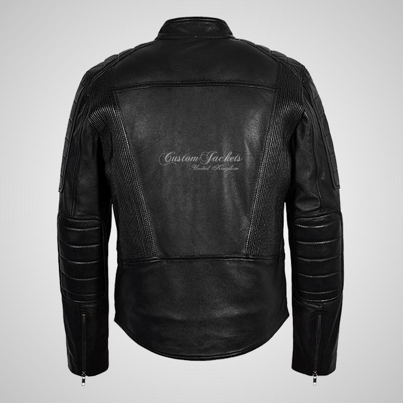 FONSO Men's Leather Biker Jacket Black